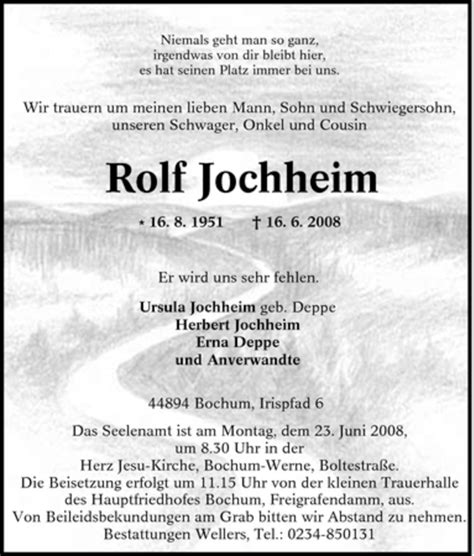 Traueranzeigen Von Rolf Jochheim Trauer In Nrw De