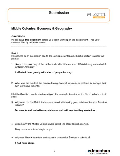 (DOC) Middle Colonies: Economy & Geography