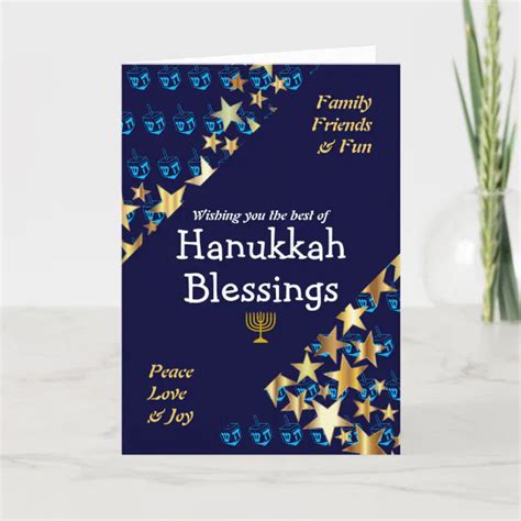 HANUKKAH BLESSINGS Dreidel Menorah Stars Religious Holiday Card | Zazzle