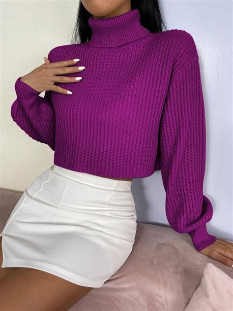 Shein Frenchy Turtleneck Ribbed Knit Drop Shoulder Sweater Shein Usa