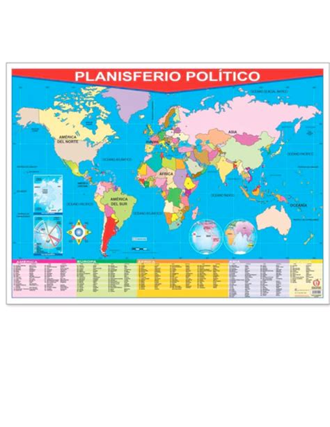 Póster Planisferio Político Political World Map