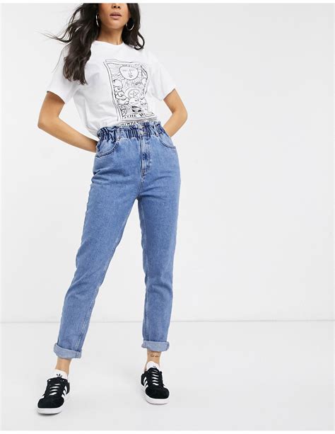 New Look High Waist Paperbag Mom Jeans In Blue Lyst