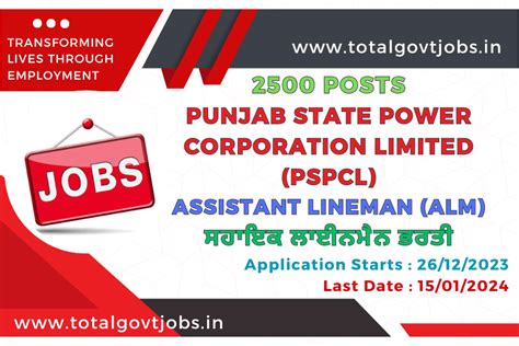 Pspcl Recruitment For The Post Of Assistant Lineman Alm In Pspcl 2024