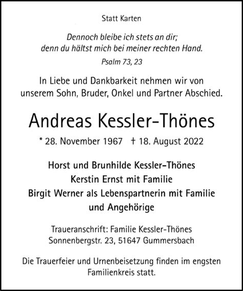 Traueranzeigen von Andreas Kessler Thönes WirTrauern