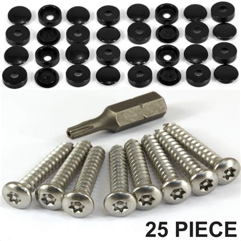 Pce Number Plate Security Screws Anti Theft Tamper Hinged Black Caps