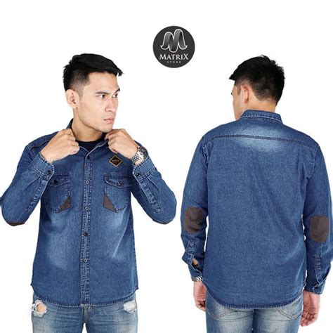 Jual Kemeja Denim Pria Kemeja Jeans Pria Kemeja Denim Biru Jumbo