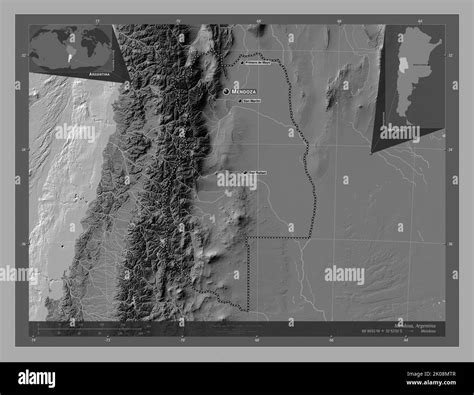 Mendoza Province Of Argentina Bilevel Elevation Map With Lakes And