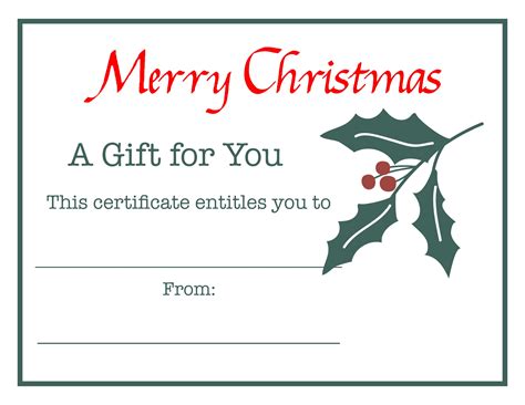 Printable Holiday T Certificate Template Printable Jd