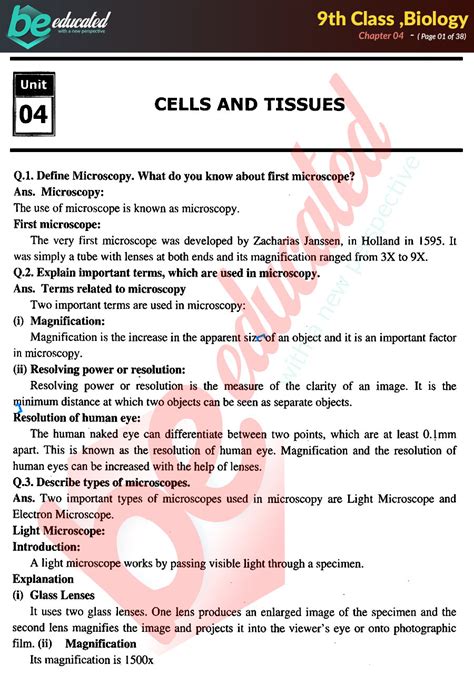 Chapter 4 Biology 9th Class Notes Matric Part 1 Notes