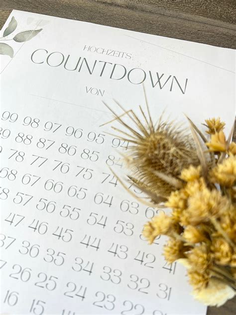 Countdown Hochzeit Kalender Eukalyptus I Liste Zum Abhaken I Etsy