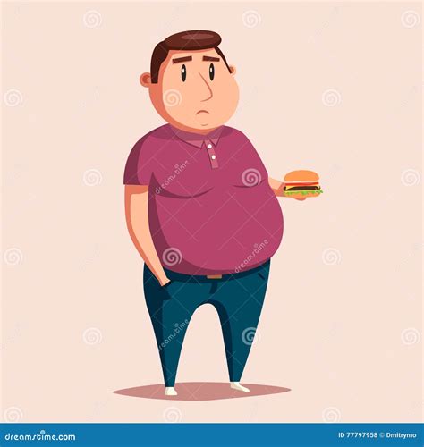 Fat Man with Burger. Cartoon Vector Illustration Stock Vector - Illustration of happy, graphic ...