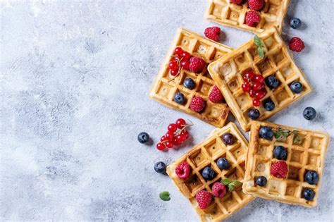 Premium Photo Belgian Waffles With Berries