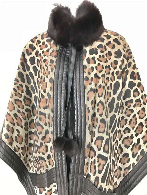 S Christian Dior Suede Leopard Print Cape With Fox Fur Collar