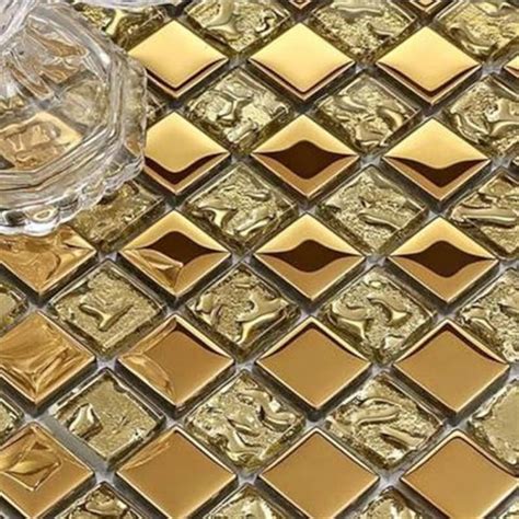 Electroplated Gold Glass Mosaic Kitchen Backsplash Tile Cgmt1904