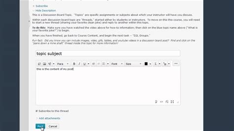 Posting To The Discussion Board D2L 10 3 YouTube