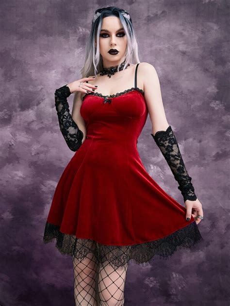 Is That The New Gothic Eyelash Lace Trim Bustier Velvet Cami Dress