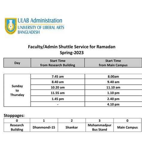 Schedule Of Shuttle Bus Service During Ramadan 2023 University Of