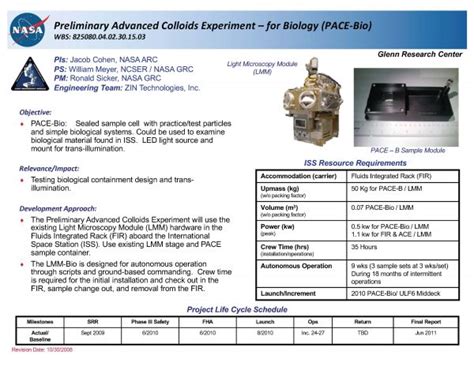 PACE LMM Bio Glenn Research Center NASA