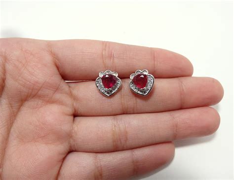 Natural Ruby Heart Stud Earrings Ruby Silver Studs July Etsy