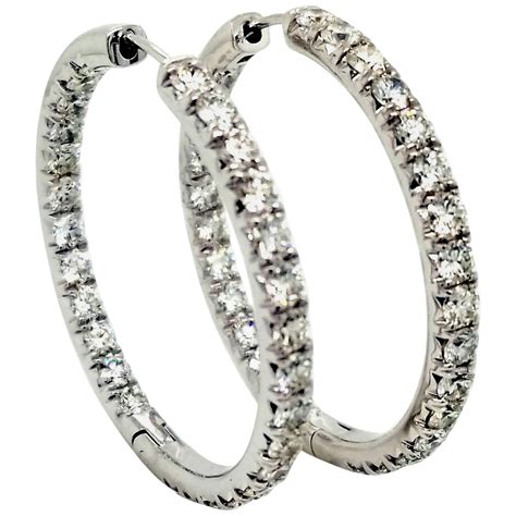 Carat Karat Gold Shared Prong Set Inside Outside Oval Hoop