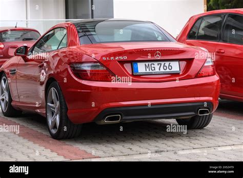 Gaziveren Cyprus Red Mercedes Slk Rear View Stock