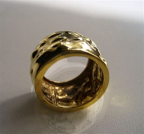 Hammered Silver Ring Handmade Hammered Ring Kt Goldplated Silver