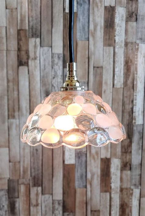 Bubble Texture Glass Pendant Light Clear With Frosted Chevron Pattern