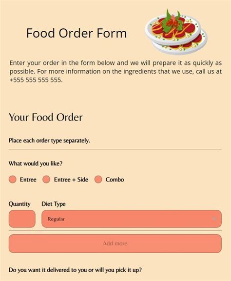 Food Order Form Template