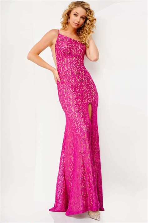 JVN06127 | Fuchsia Fitted High Slit Sleeveless Prom Dress