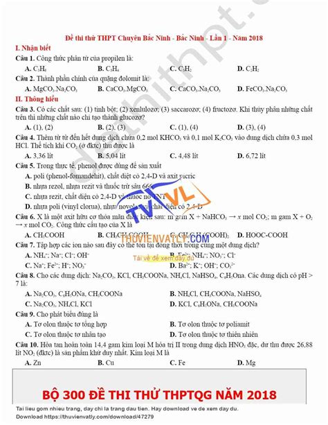 doc Đề thi thử THPT QG Môn Hóa Học Thư Viện Vật Lý