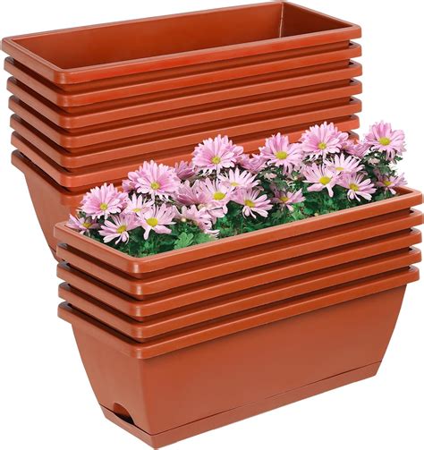 Lot De Pots De Fleurs Rectangulaires De Cm Avec Plateau Et Trous