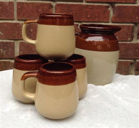 Brown Pottery Mug Set Vintage Mugs Brown Mug Stoneware Mug Etsy