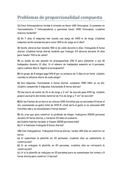 Problemas Resueltos De 4º Eso De Proporcionalidad Compuesta