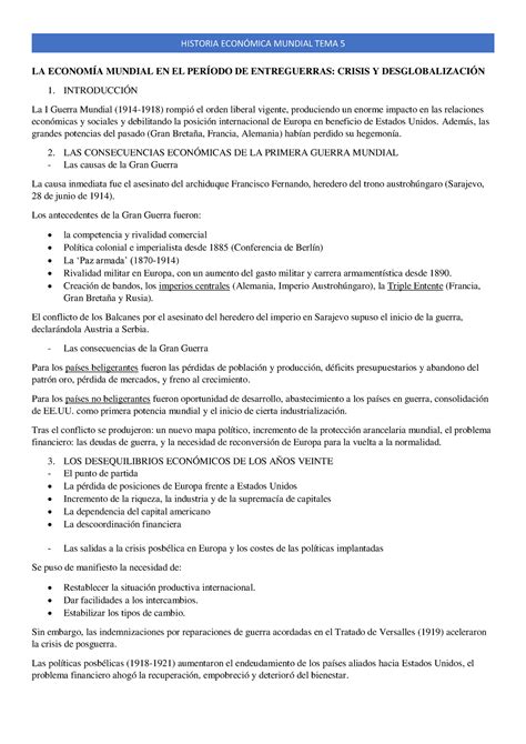 TEMA 5 Hisotria Tema 5 HISTORIA ECONMICA MUNDIAL TEMA 5 LA