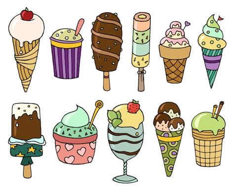 Conjunto De Coloridos Dibujos Animados Sabrosos Helados Vector Premium