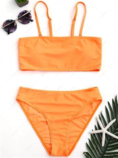 64 OFF 2021 Padded High Cut Bandeau Bikini Set In ORANGE ZAFUL