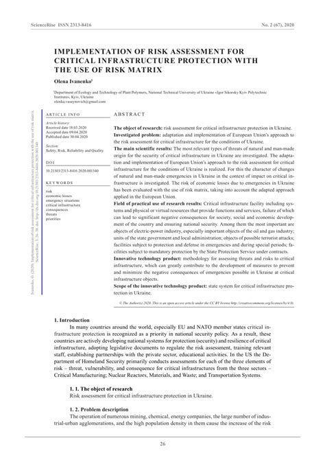 Pdf Implementation Of Risk Assessment For Critical Infrastructure Protection With The Use Of