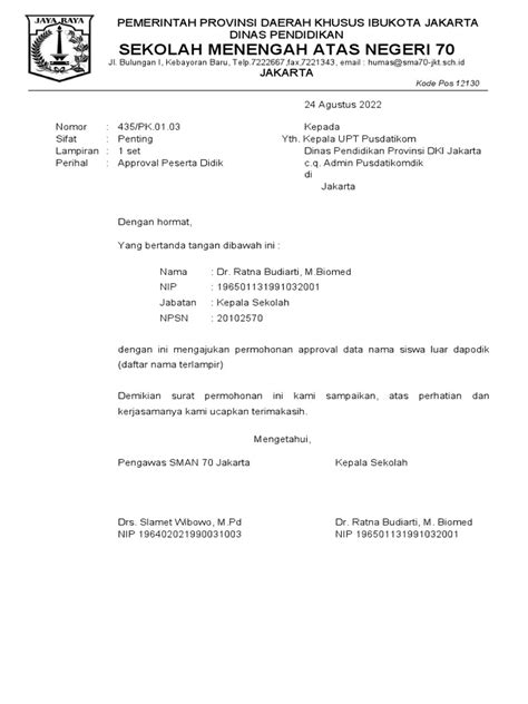 Surat Permohonan Siswa Ke Dalam Dapodik Pdf