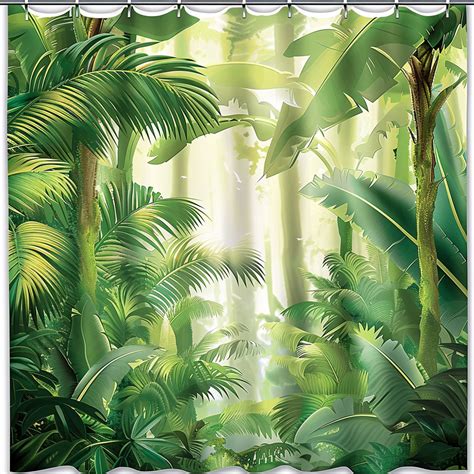 Exotic Tropical Rainforest Shower Curtain Palm Trees Banana Leaves