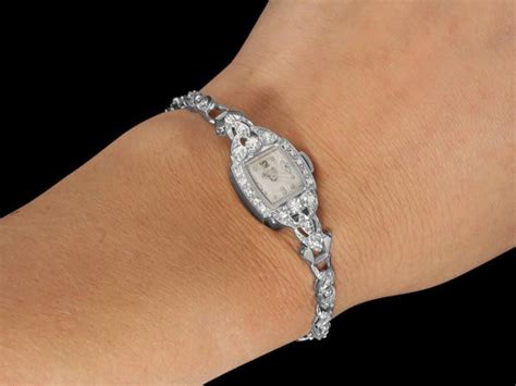 1950s Elgin Vintage Ladies Watch 14k White Gold And Diamonds