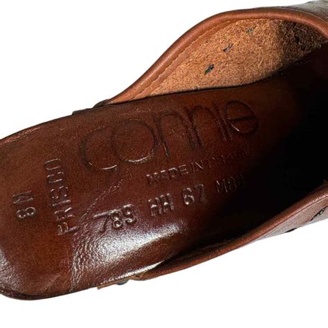 Vintage 1970s Connie Brown Leather Wood Clogs 8 High Gem