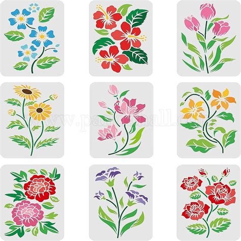 Wholesale FINGERINSPIRE 9pcs Flower Stencils For Painting 29 7x21cm