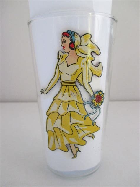 Vintage S Pin Up Risque Reverse Nude Barware Drinking Glass Yellow Bride