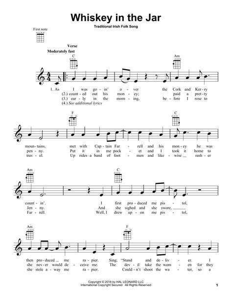 Whiskey In The Jar By Traditional Irish Folk Song Sheet Music For