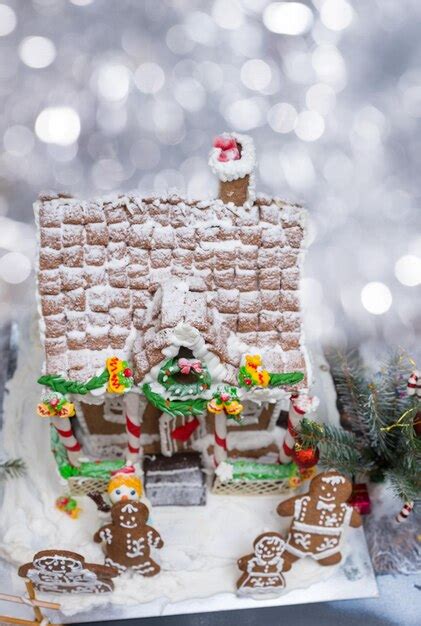 Techo Cubierto De Nieve De La Casa De Pan De Jengibre Casero Con Las