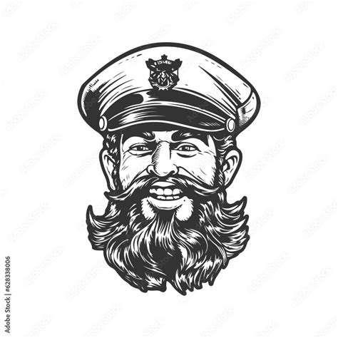 Adventurous Captain Mascot Vintage Logo Line Art Concept Black And White Color Hand Drawn