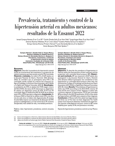 Pdf Prevalencia Tratamiento Y Control De La Hipertensi N Arterial En