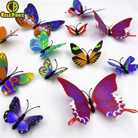 12pcs Pvc 3d Butterfly Wall Sticker Decor Butterflies Art Decal