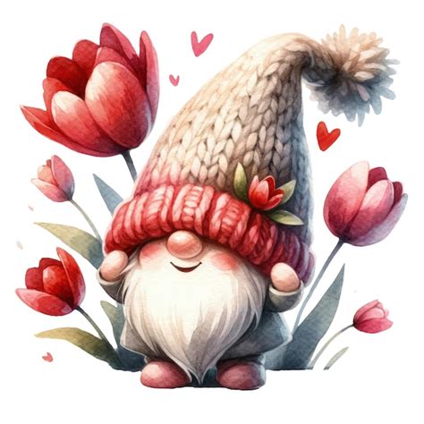 Premium Psd Cute Gnome Tulips Valentine Clipart Illustration