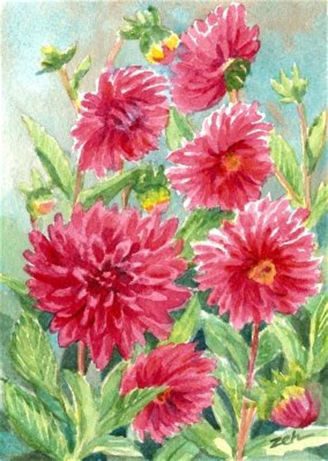 Zeh Original Art Blog Watercolor and Oil Paintings: Pink Dahlias ...